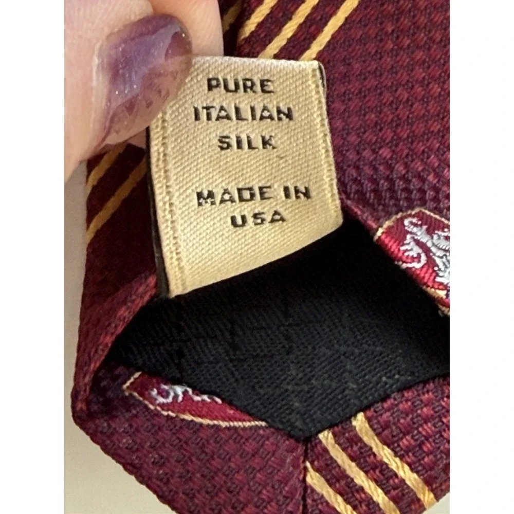 VTG NWT Harvard M LaHart Silk Necktie Burgundy Ivy League Crest Dark Academia